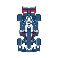 Fototapeta premium Top View Formula 1 Race Car Isolated on Transparent Background - Sleek Design, Blue, Red, White