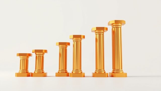 Abstract 3D Golden Geometric Pillars Background for Business Financial Growth Presentation