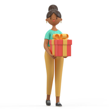 A woman holds a gift