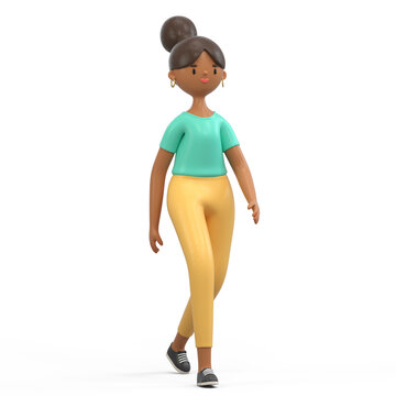 A woman confidently walks forward