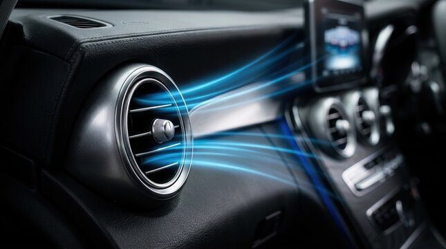 Modern car air conditioning vent system detailed view, enhancing interior coolness and comfort