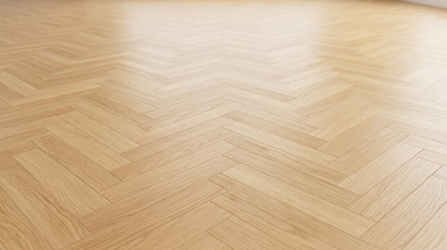 Timeless interiors with an elegant herringbone pattern of light hardwood flooring in a classic style