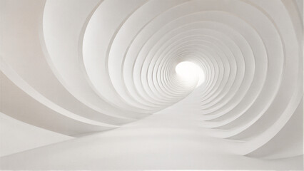 Fototapeta premium Abstract white spiral tunnel with a bright light at the end creating a sense of depth and future