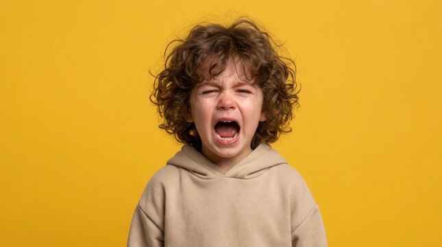 Child expressing intense feelings of anger or frustration, screaming in a headshot of a tantrum