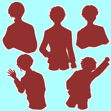 5人の男性　バラバラ　シルエット