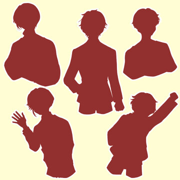 5人の男性　バラバラ　シルエット