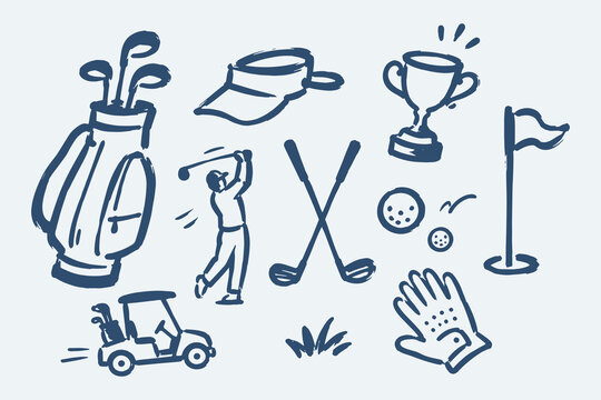 Golf Equipment Doodle Set Illustration