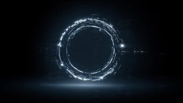 Glowing blue sci fi portal with circular digital interface elements