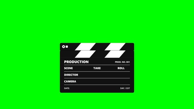 Cinema clapperboard for film production on green background