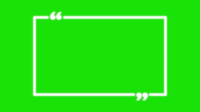 Square Quote Box Icon Animation with Quotation Marks on Green Background, Text and Speech Concept