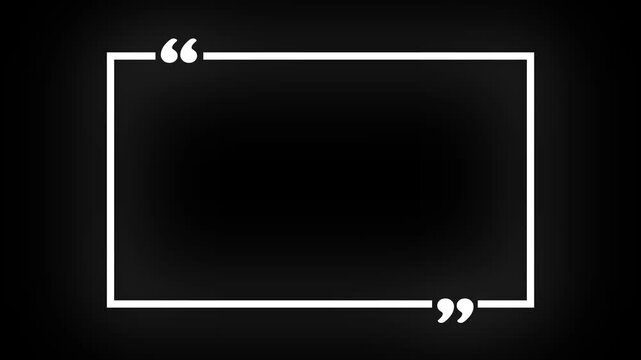 Square Quote Box Icon Animation with Quotation Marks on Black Background, Text and Speech Concept