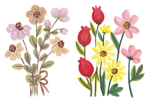Colorful flowers pattern hand drawn watercolor art