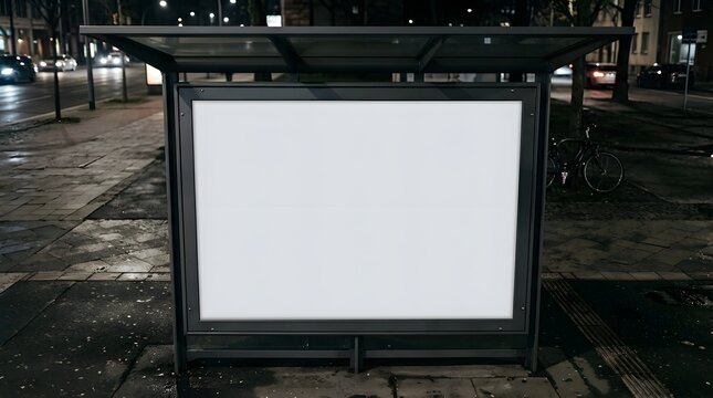 Blank Billboard Mockup at Night Bus Stop