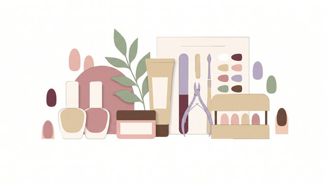 Manicure Salon Kit and Professional Nail Care Accessories Flat Vector Illustration