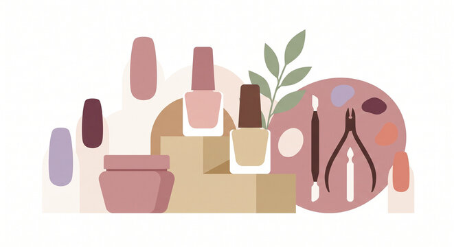 Professional Manicure and Nail Care Tools Cosmetics Set Flat Vector Illustration