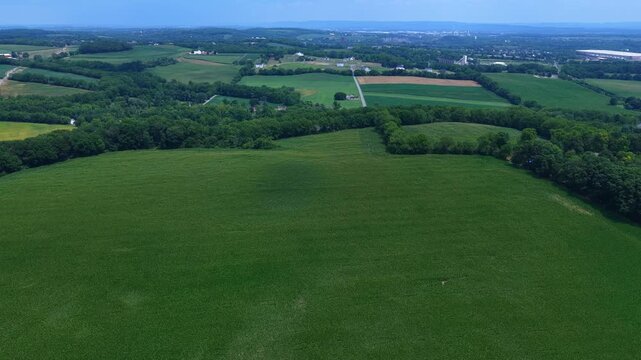 Bath Pennsylvania Aerial Drone View of green grass field countryside landscape with farmland