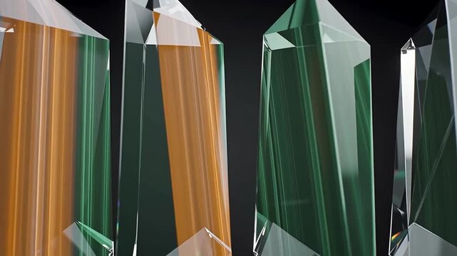 4K Symmetrical Rows of Translucent 3D Glass Geometry Prism Modules Loop