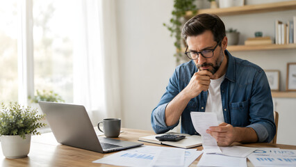 Fototapeta premium Small Business Owner Reviewing Bookkeeping Expenses