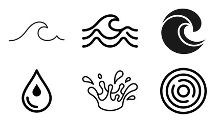 Fototapeta premium Wave Water Element Icon Set Black Variation Vector EPS SVG White Background