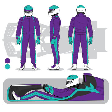 Race Car Driver and Cockpit Illustration Set