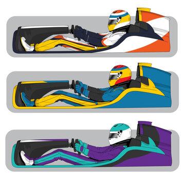 Race Car Driver in Cockpit Color Variants Illustration Set
