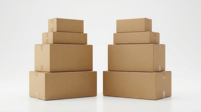 Stacked cardboard boxes on a plain white background