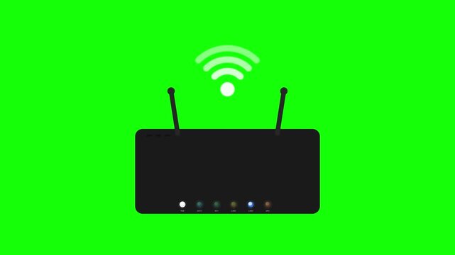 Black internet router with wifi signal icon. Black internet router with pulsing wifi signal for network concepts
