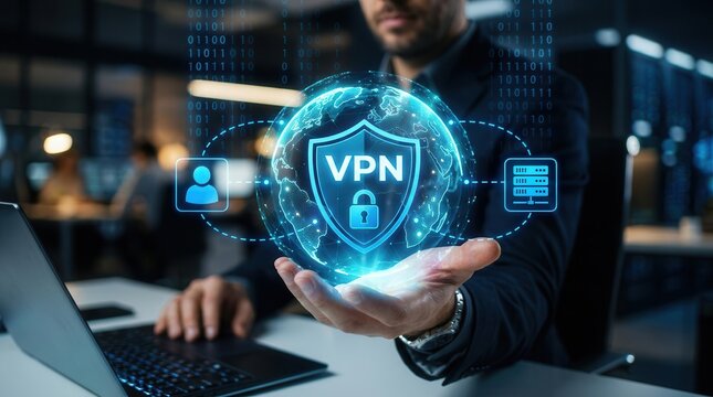 Secure VPN connection protecting personal data with private internet network technology.