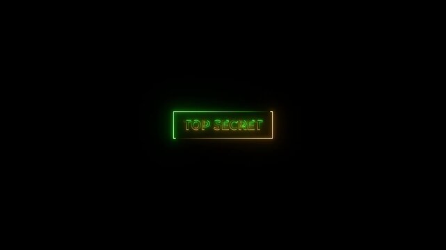 Glowing neon rectangle Top secret grunge stamp symbol editable text effect on black background.4k motion graphics video animation