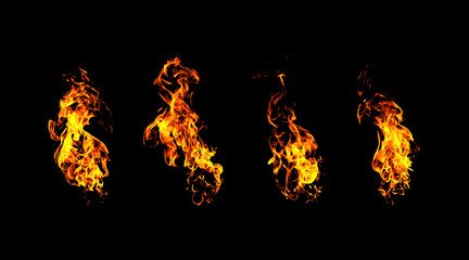 Realistic orange flames isolated against a black background. The details of the burning flames are intricate, with dynamic movement and glowing heat © Nidarat
