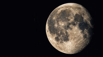 Fototapeta premium Detailed close-up of a waning gibbous moon with visible craters and surface texture.