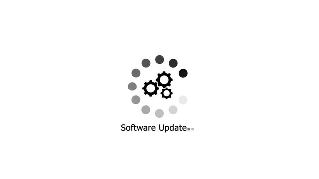 Software update loading animation with rotating gears on white background, progress settings