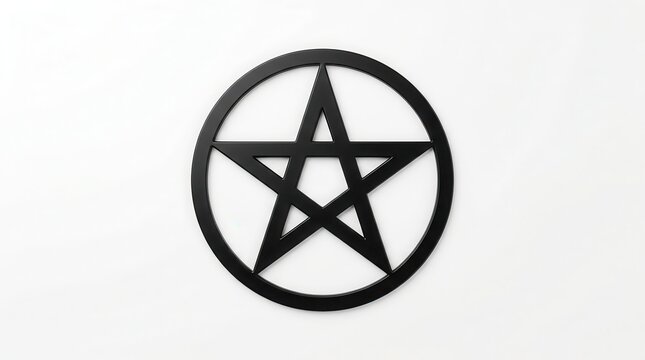 Black pentagram symbol with a circle on a stark white backdrop.