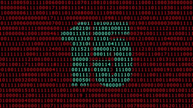 Digital countdown timer 15 seconds with red binary code matrix background