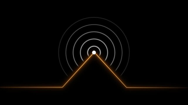 Glowing neon line animated by radio wave animation on a black screen background. Radio wave tower connective network and signal waves. Radio waves signal animation.