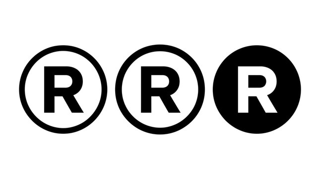 Three letter r icons in circles black on white background