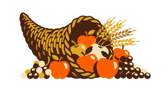 Holiday - Thanksgiving cornucopia graphic with autumn harvest