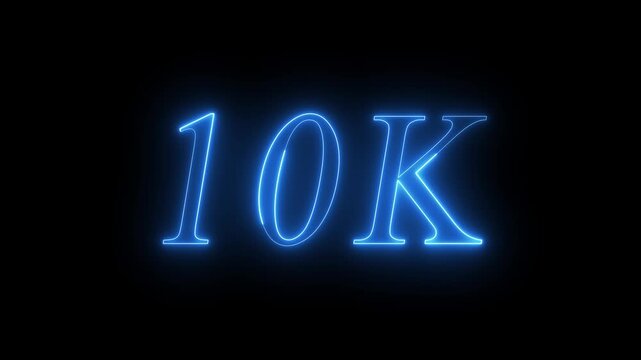 Glowing Blue Neon 10K Text Resolution Motion Graphic Animation on Dark Black Background Ultra HD High Quality Video Display Intro Promo Visual Asset for Tech Media Digital Screen Content Overlay