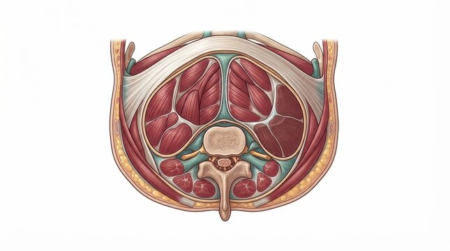The muscle anatomy involving specific muscle groups relevant to sports injuries and fascia layers