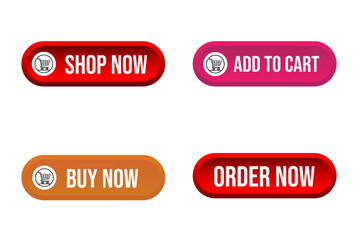 Fototapeta premium E-commerce Call to Action Button Set with Shop Now, Buy Now, Add to Cart and Order Now Labels