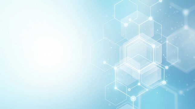 Medical and technology presentation slide design featuring an elegant light blue abstract hexagon background