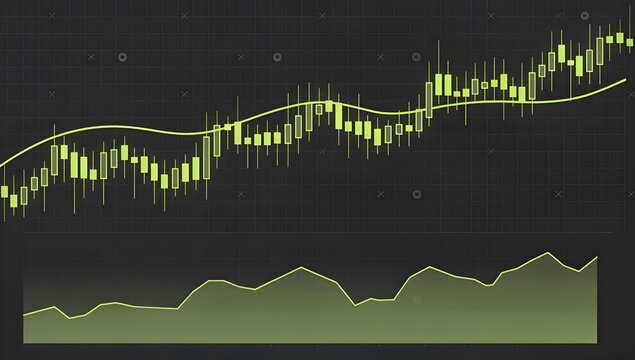 Financial market trading chart with rising stock price trend, investment growth concept, business performance analytics, economic forecasting and digital wealth visualization background
