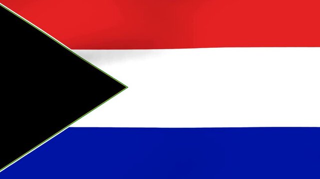 A high quality wavy flag illustration featuring red white blue stripes and a prominent black triangular chevron on the side