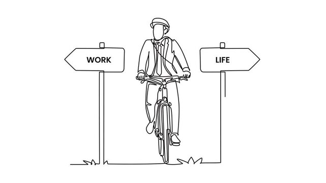 Choosing a path that values both work and life.Work life balance concept. Single line draw design. Full length animation illustration. High quality 4k footage