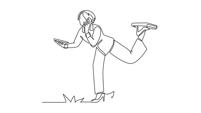 Working flexibly while making time for yourself.Work life balance concept. Single line draw design. Full length animation illustration. High quality 4k footage