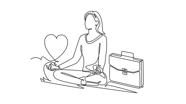 Practicing mindfulness to achieve work-life balance.Work life balance concept. Single line draw design. Full length animation illustration. High quality 4k footage
