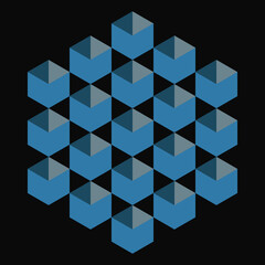 Obraz premium Blue Isometric 3D Cube Grid Pattern on Black Background