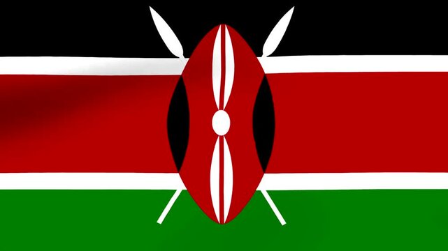 A highquality 3D render of the waving national flag of Kenya with traditional shield and spears