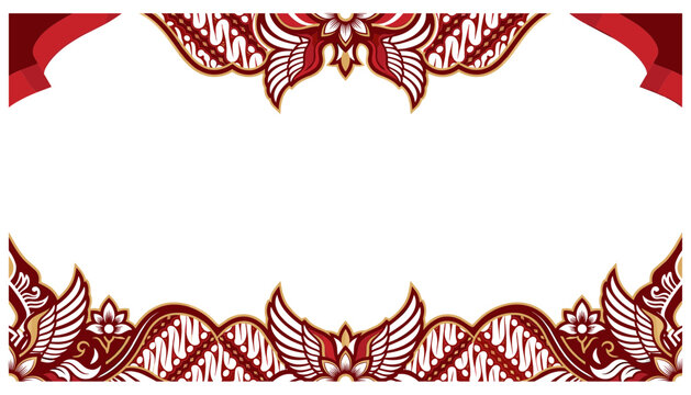 Elegant Red Indonesian Batik Ornament Border Frame with Traditional Floral and Cultural Pattern Illustration