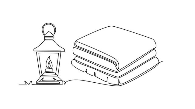 A warm blanket and vintage lantern, perfect for a cozy fall evening.Autumn concept. Single line draw design. Full length animation illustration. High quality 4k footage